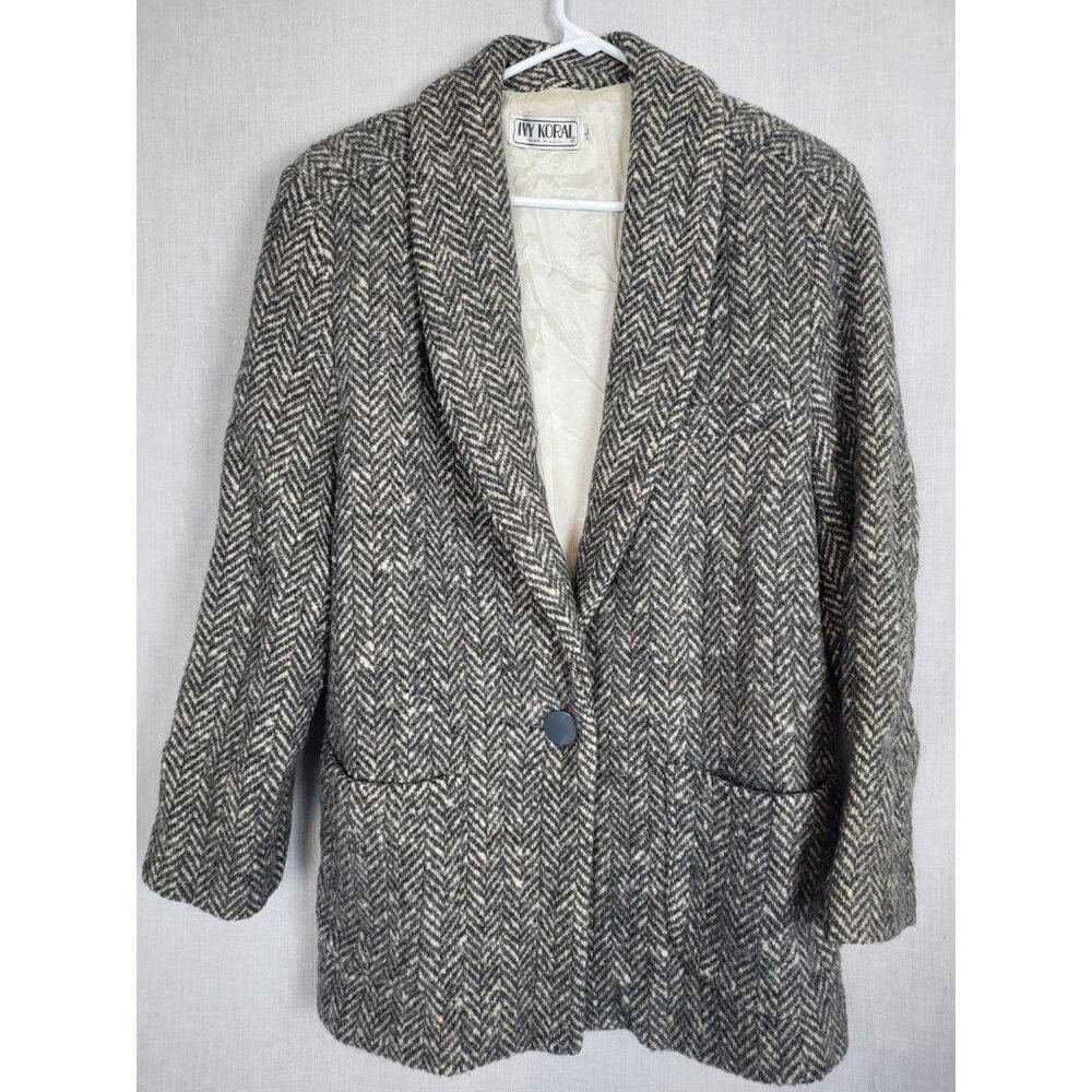 Vintage IVY KORAL Blazer Jacket Coat Women's Size L 100% Wool 80's Retro Classy